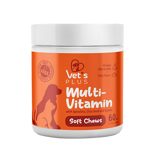 Vet's Plus Multi-Vitamin Chewable Tablets for Cats and Dogs - Spirulina-Rich, Gluten-Free, 60 Count