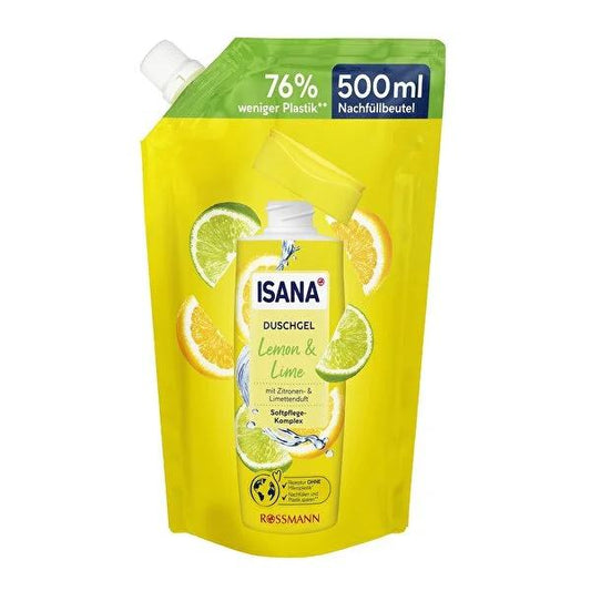 Isana Lemon & Lime Shower Gel Refill - 16.91 fl oz - Vegan, Dermatologically Tested, pH Balanced