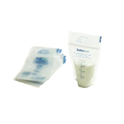 Babyjem Breast Milk Storage Bags - Sterile, BPA-Free, Airtight & Self-Standing - 25 Count
