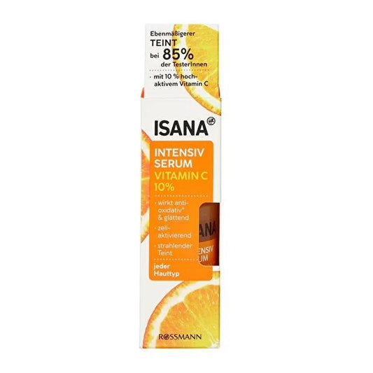 Isana 10% Vitamin C Facial Serum - Brightening & Skin Smoothing - Vegan, Dermatologically Tested - Grapefruit Infused for Radiant Skin