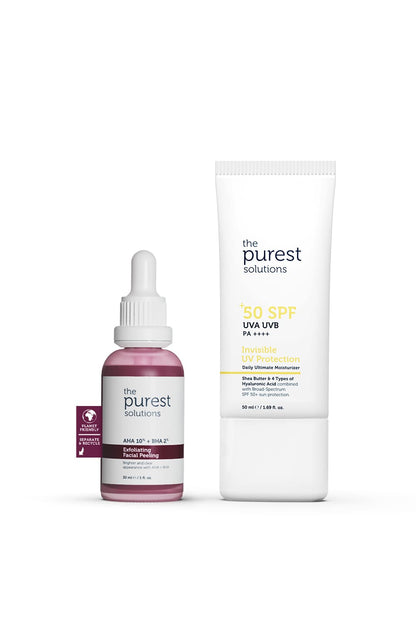 The Purest Solutions Skincare Set - Exfoliating Facial Peeling & UV Protection with SPF 50+