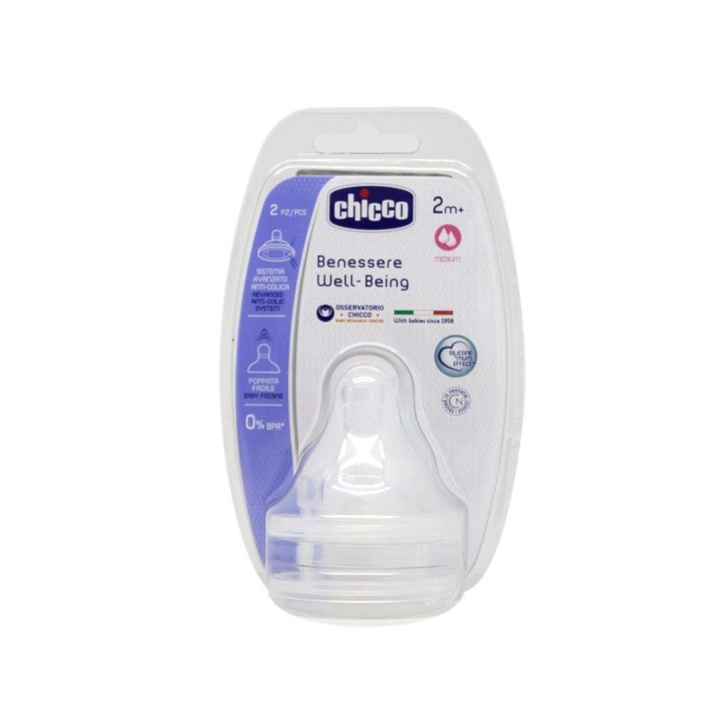 Chicco Baby Bottle Nipple Silicone Anti-Colic Valve 2 Months+ - Soft, Flexible, and Physiological Design