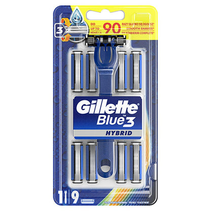 Gillette Men's Razors - Gillette Blue 3 Hybrid Razor with 9 Replacement Blades - Sensor3 Men's Shaving Kit