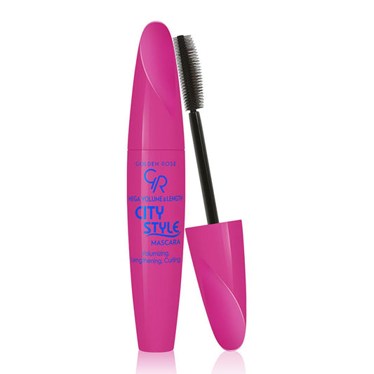 Golden Rose Mega Volume & Length City Style Mascara: Intense Black, Dramatic Lashes, Dual Brush for Ultimate Curl & Definition