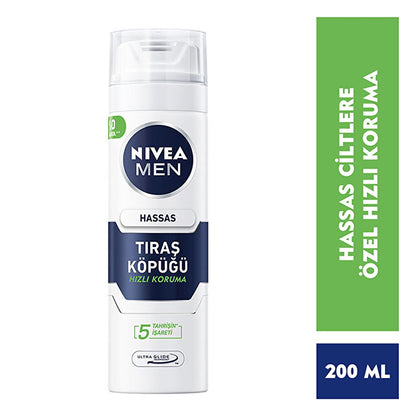 Nivea Men Sensitive Shaving Foam for Men with Sensitive Skin - 6.76 fl oz, Alcohol-Free, Ultra Glide Technology