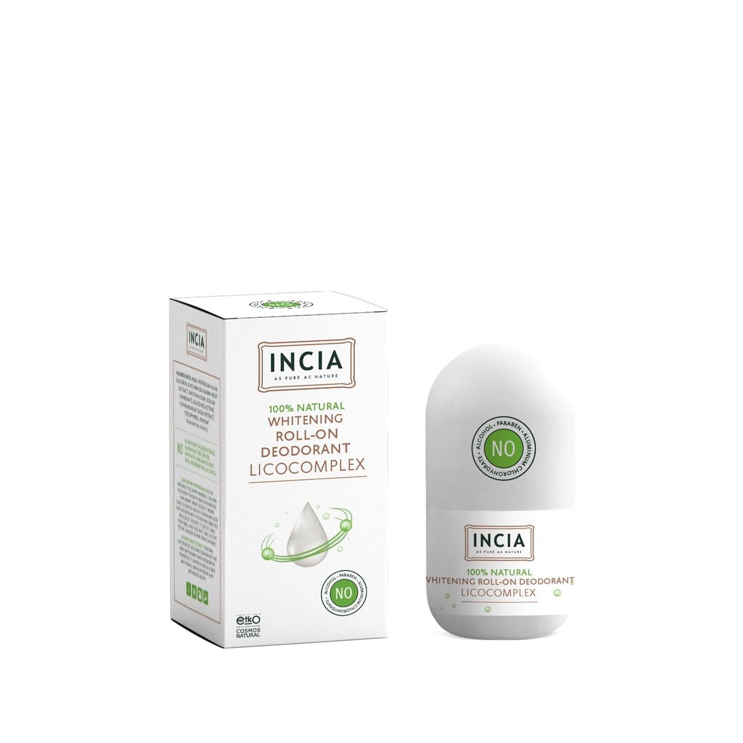 Incia Natural Whitening Roll On Deodorant 50 Ml - Non-Antiperspirant, Natural Mineral Salt, Licorice Root Extract