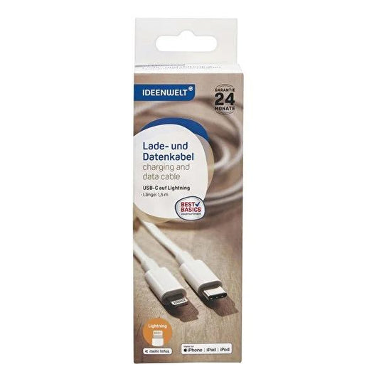 Ideenwelt USB-C to Lightning Cable 1.5M - Fast Charging & Data Transfer for Apple Devices