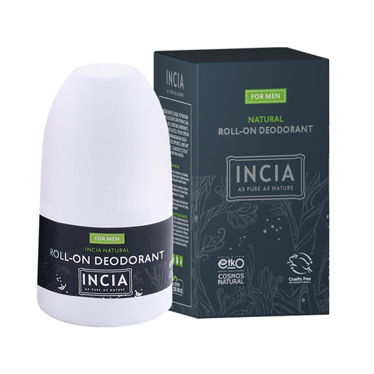 INCIA Natural Roll-On Deodorant for Men - Effective Odor Protection, Chemical-Free, 1.69 fl oz