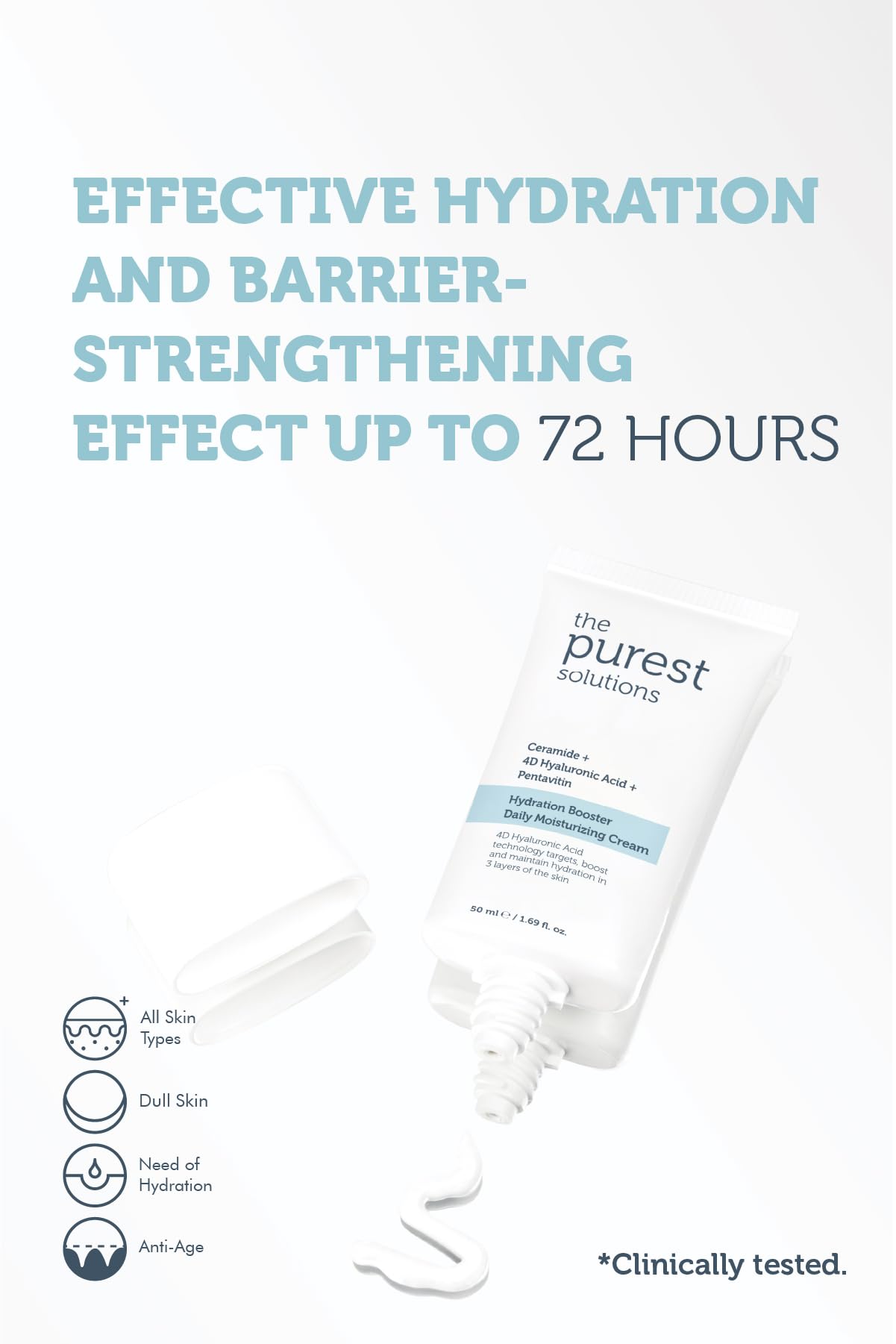 The Purest Solutions Hydration Booster Daily Moisturizing Cream - Ceramide & Hyaluronic Acid Cream for Dry Skin