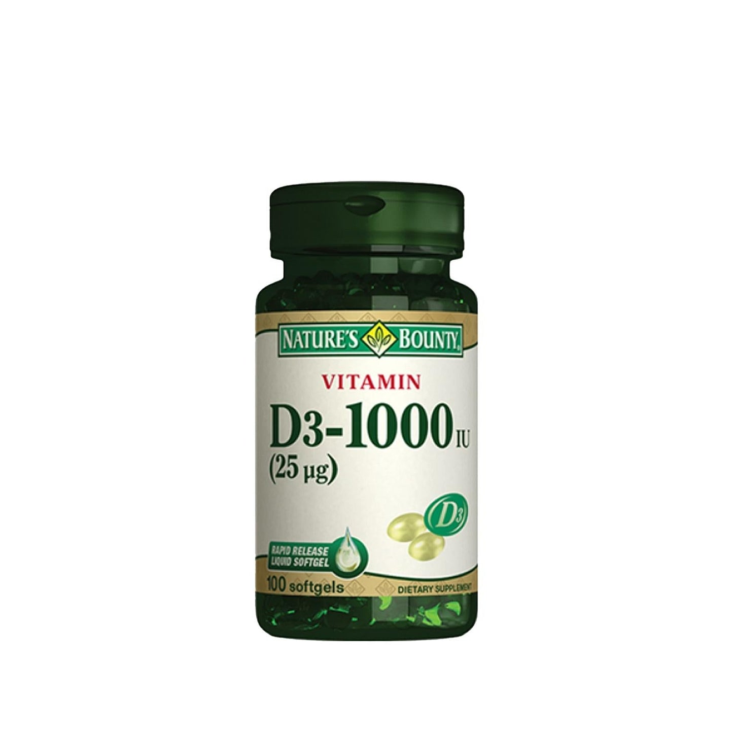 Nature's Bounty Vitamin D3 1000 IU Softgel Capsules - Supports Bone Health & Immune Function, 100 Count