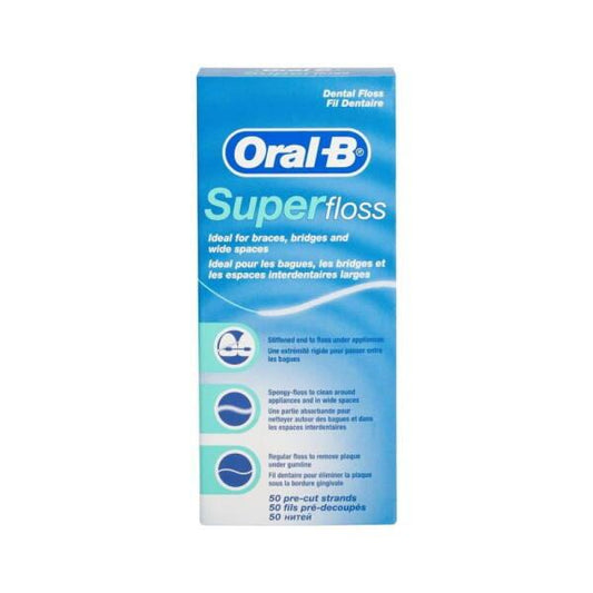 Oral-B Super Floss 50 Count - Effective Interdental Cleaning for Braces and Bridges