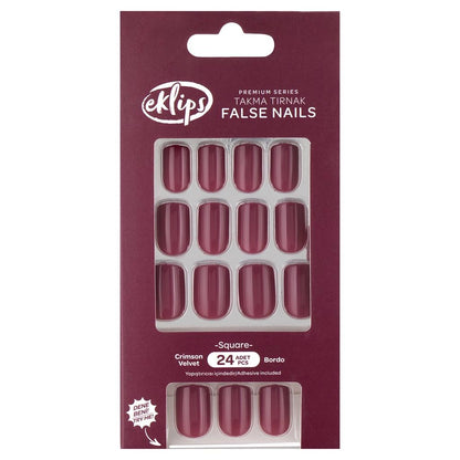 Eklips Crimson Velvet Square False Nails 24-Pack