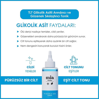 Mia Klinika 7% Glycolic Acid Toner: Pore Refining, Exfoliating & Skin Brightening - Achieve Radiant, Even Skin Tone