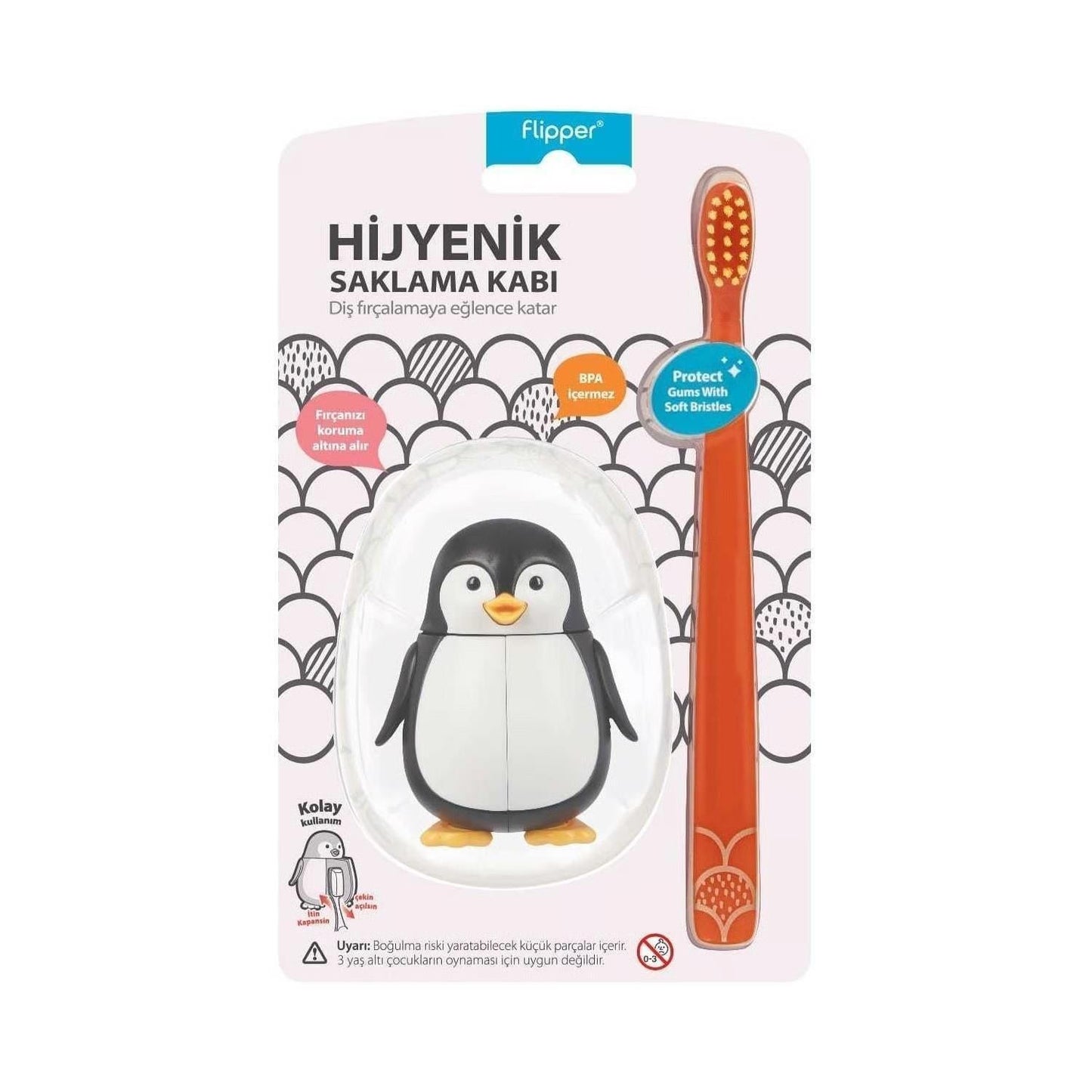 Flipper Children's Toothbrush and Penguin Storage Case - Fun and Hygienic Oral Hygiene for Kids