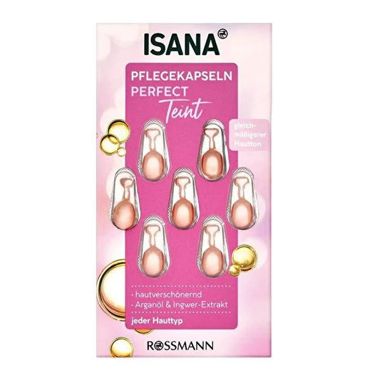 Isana Face Serum Perfect Teint - 7 Capsules, Argan Oil & Ginger Extract for All Skin Types