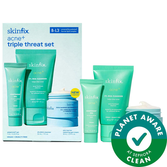 acne+ Triple Threat Set with Salicylic Acid & Niacinamide - Clinically Tested Acne Treatment for Oily Skin