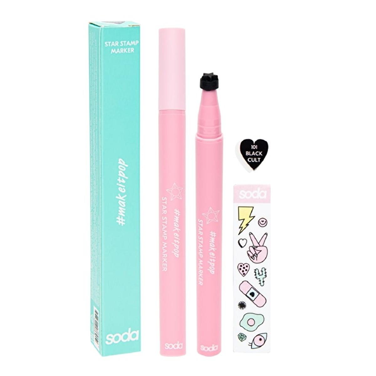 Cult Star Soda Stamp Marker Eyeliner 001 Black - Waterproof, Long-Lasting Makeup for Creative Looks