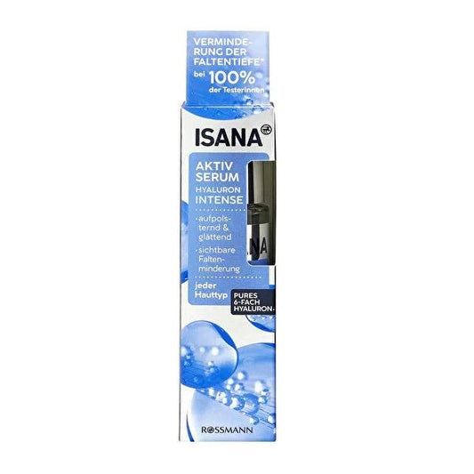 Isana Hyaluronic Acid Intense Facial Serum: Triple Action Hydration, Anti-Aging & Wrinkle Reduction - Vegan Skincare for Enhanced Skin Elasticity