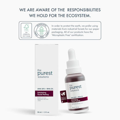 The Purest Solutions Facial Peeling Solution AHA BHA Exfoliant - 30ml, Glycolic Acid, Salicylic Acid, Hyaluronic Acid
