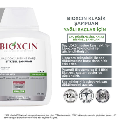 Bioxcin Bio-Activ Shampoo for Oily Hair - Paraben-Free, Mineral Oil-Free, 10.14 fl oz