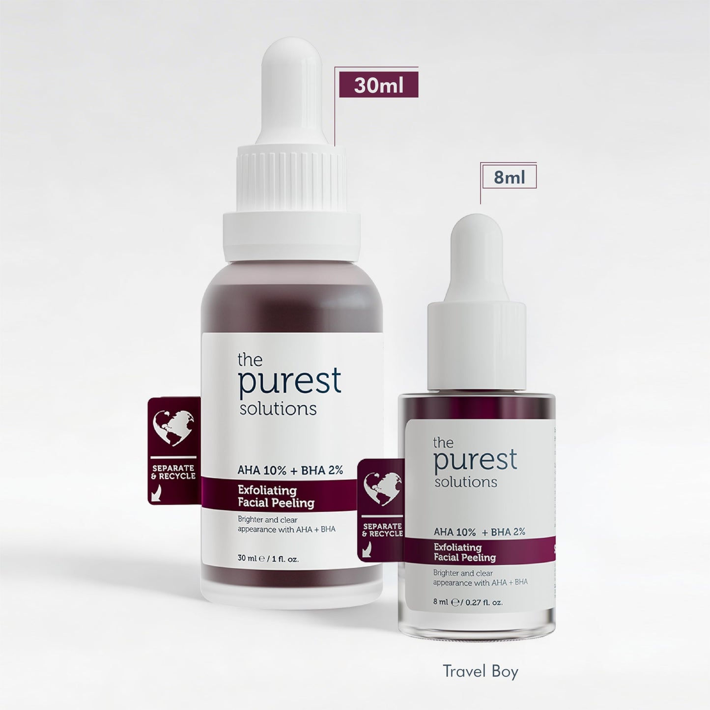 The Purest Solutions Facial Peeling Solution AHA BHA Exfoliant - 30ml, Glycolic Acid, Salicylic Acid, Hyaluronic Acid