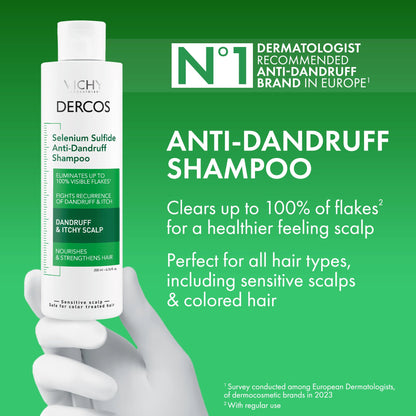 Vichy Dercos Anti-Dandruff Shampoo for Oily Hair - Dermatologically Tested, Selenium Sulfide, 13.20 fl oz