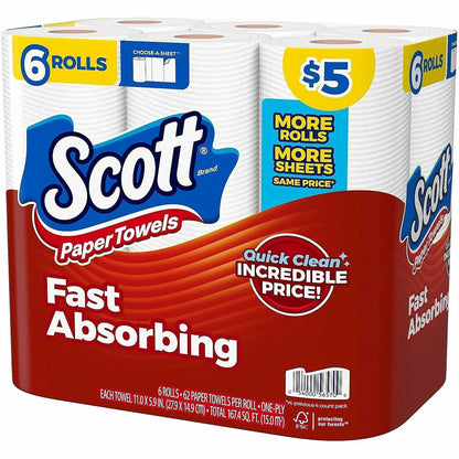 Scott Choose-A-Sheet Paper Towels, 62 Sheets Per Roll, White, Carton Of 6 Rolls