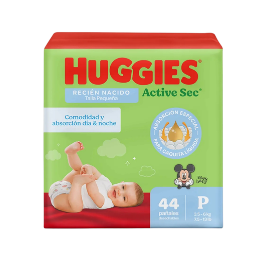 Huggies Active Sec Baby Diapers Size P/1 Recién Nacido (44 count)