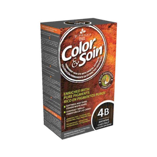 Color&Soin Ammonia-Free Hair Dye 4B Brownie Chestnut - Natural, Permanent Hair Color with Herbal Extracts