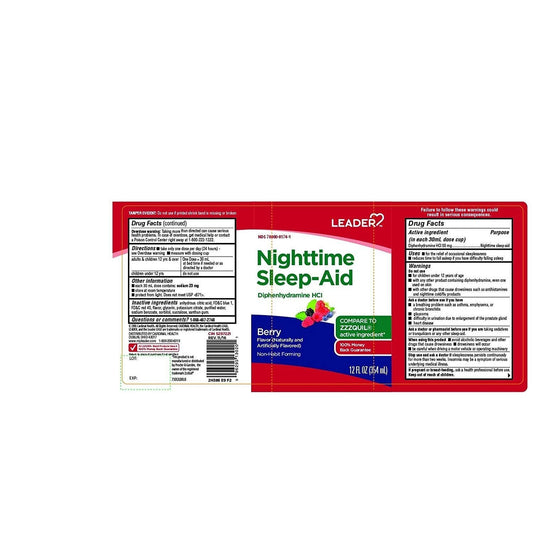 Leader™ Nighttime Sleep Aid – Berry Flavor Liquid (12 fl oz)