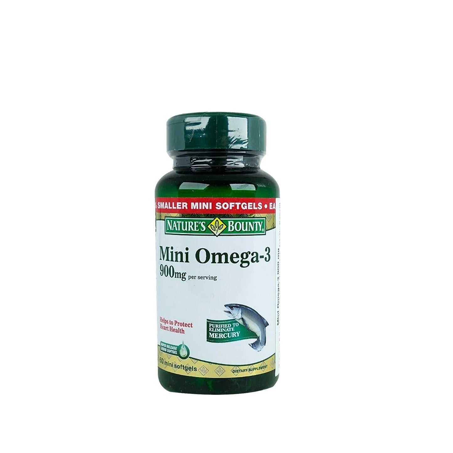 Nature's Bounty Mini Omega-3 900mg: Easy-to-Swallow Heart Health & Fish Oil Supplement - 60 Softgels