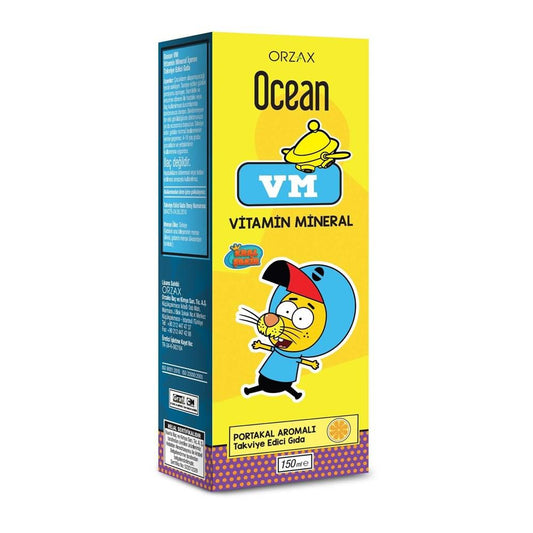 Ocean VM Vitamin Mineral Syrup for Adults and Children - Orange Flavored Dietary Supplement 150ml
