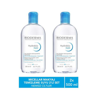 Bioderma Hydrabio H2O Micellar Water for Hydration and Makeup Removal, Fragrance-Free Skincare, 2x500ml