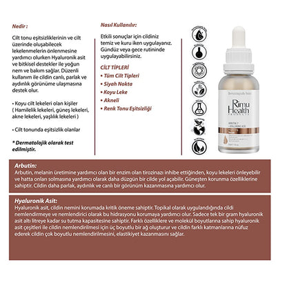 Rimu Health: Arbutin 2% Hyaluronic Acid Face Serum - Dark Spot Corrector, Skin Tone Evening & Brightening Serum for Hyperpigmentation - 30ml