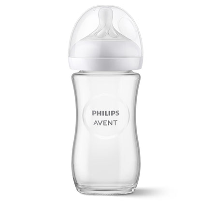 Philips Avent Natural Response Glass Baby Bottle, 8 oz: Anti-Colic, Slow Flow, BPA-Free, Newborn Feeding