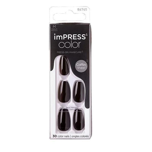 imPress Color Adhesive Nail Tips All Black - Easy DIY Nail Art, Long-Lasting Wear, Removable Without Damage