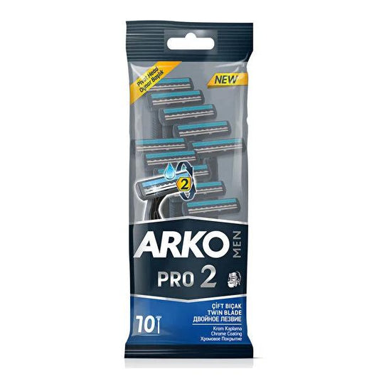 Arko Double-Edged Razor Blades for Men - Pro2 Series, 10-Pack, Smooth Shaving, Comfortable Grooming