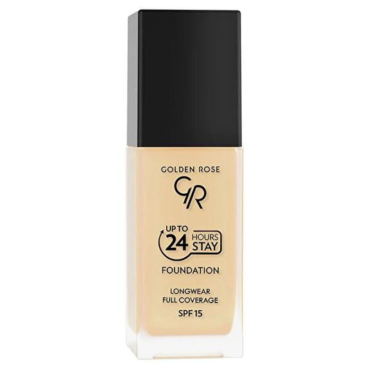 Golden Rose 24 Hours Stay Foundation Makeup - Long-Lasting, High Coverage, SPF 15 - Waterproof & Moisturizing