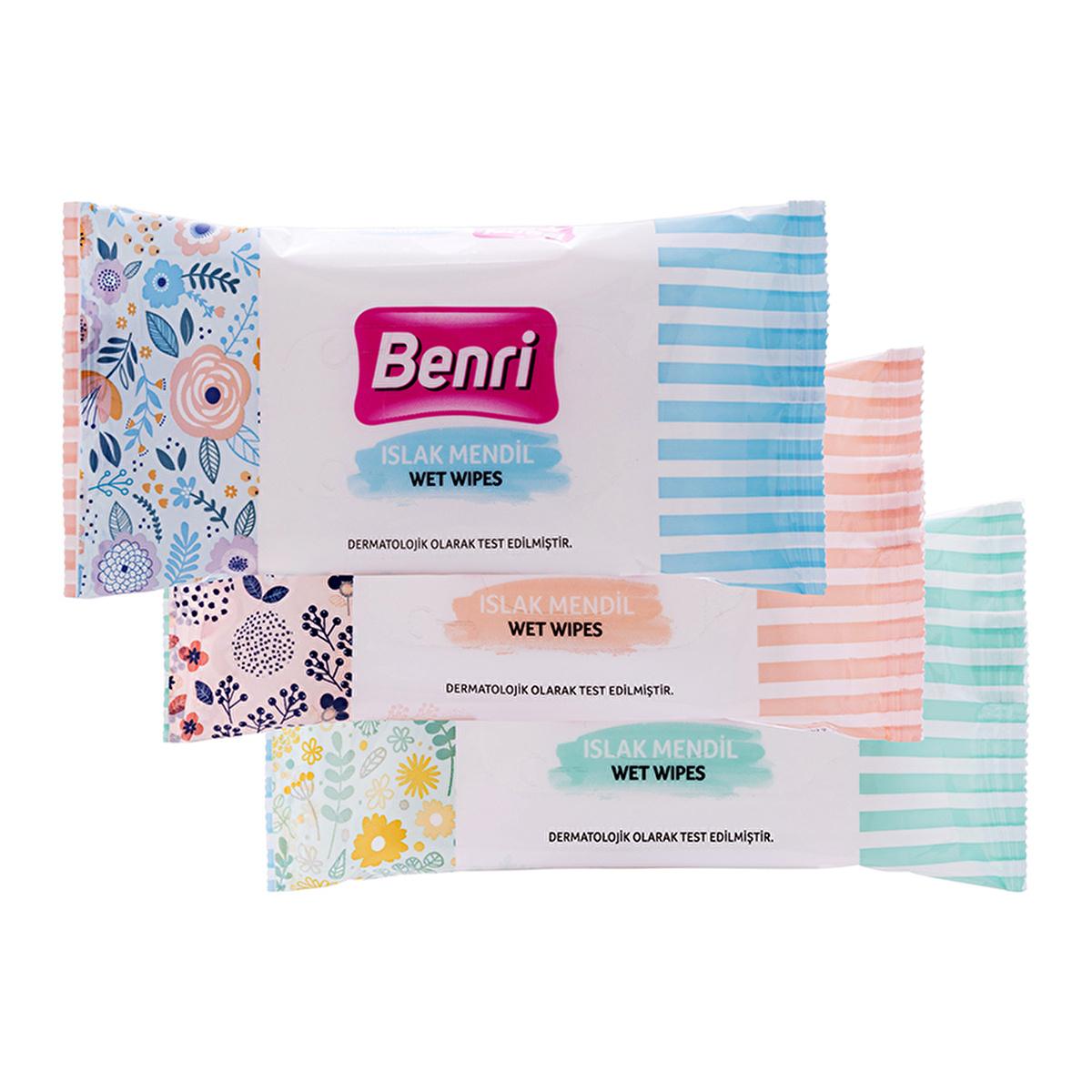 Benri Wet Wipes 3-Pack of 15 - Gentle, Paraben-Free Hygiene on-the-Go