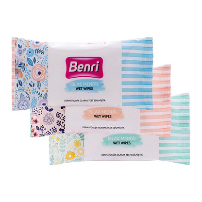 Benri Wet Wipes 3-Pack of 15 - Gentle, Paraben-Free Hygiene on-the-Go
