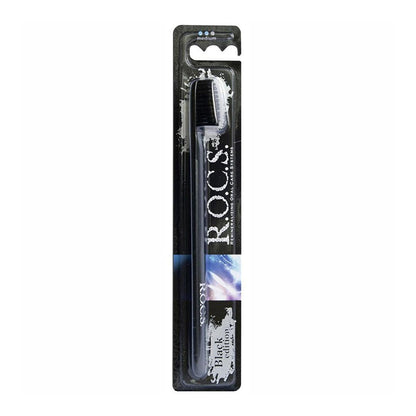 Rocs Black Edition Medium Toothbrush - Superior Plaque Removal & Gentle Teeth Whitening - Enhanced Dental Hygiene