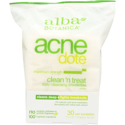Alba Botanica ACNEdote Maximum Strength Clean 'n Treat Daily Cleansing Wet Towelettes 30 Ct Box