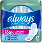 Always Ultra Thin Size 3 Pads Extra Long Super with Wings 6 Packs of 17