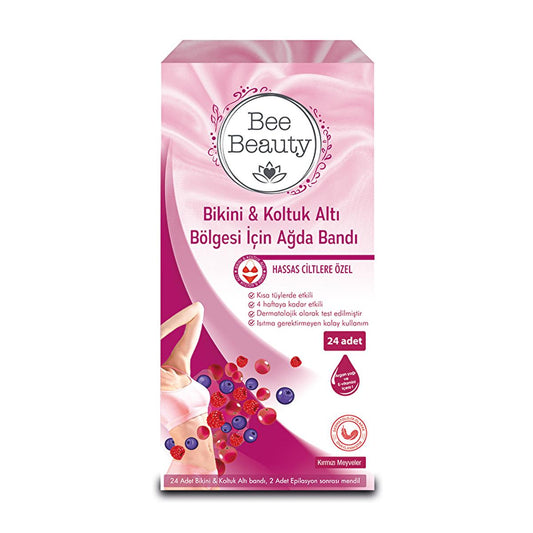Bee Beauty Bikini and Underarm Wax Strips for Sensitive Skin - Easy Hair Removal at Home, 24 Count
