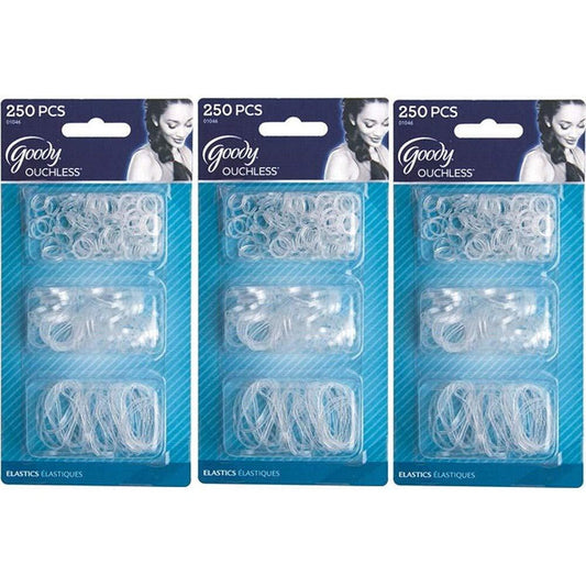 Goody Ouchless Multi Size Clear Polyband Hair Elastics - 250 Pcs