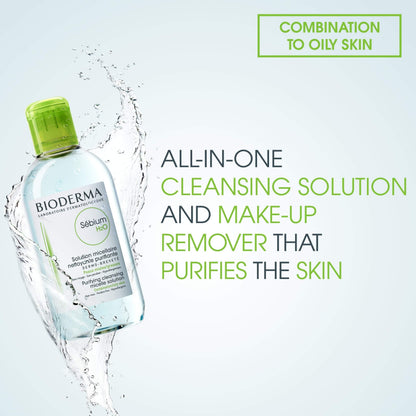 Bioderma Sebium H2O Cleansing Water for Combination/Oily Skin - 8.45 fl oz, Non-Comedogenic, No-Rinse Formula