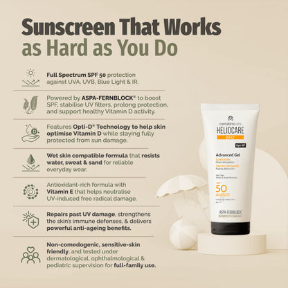 Heliocare Advanced Gel Spf 50 Sunscreen Gel - SPF 50 Protection for Sensitive Skin - 1.69 fl oz