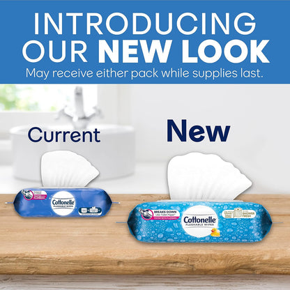 Cottonelle Flushable Wet Wipes for Adults, 1 Flip-Top Pack, 42 Wipes, Alcohol-Free, Plastic Free