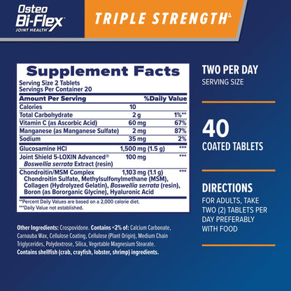 Osteo Bi-Flex Advanced Triple Strength Joint Health Supplement - 40 Tablets with Glucosamine, Chondroitin & MSM