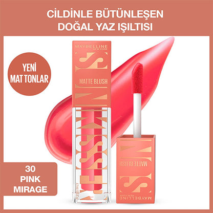 Maybelline Sunkisser Hazy Matte Liquid Blush - Pink Mirage: Natural, Long-Lasting, Buildable, Vitamin E Infused for a Sun-Kissed Glow